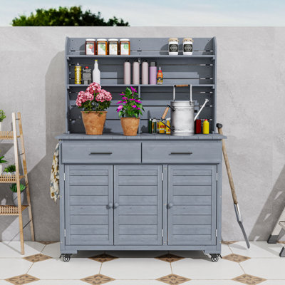 Versatile Outdoor Potting Bench Table with Storage Shelves, Drawers, and Mobile Wheels