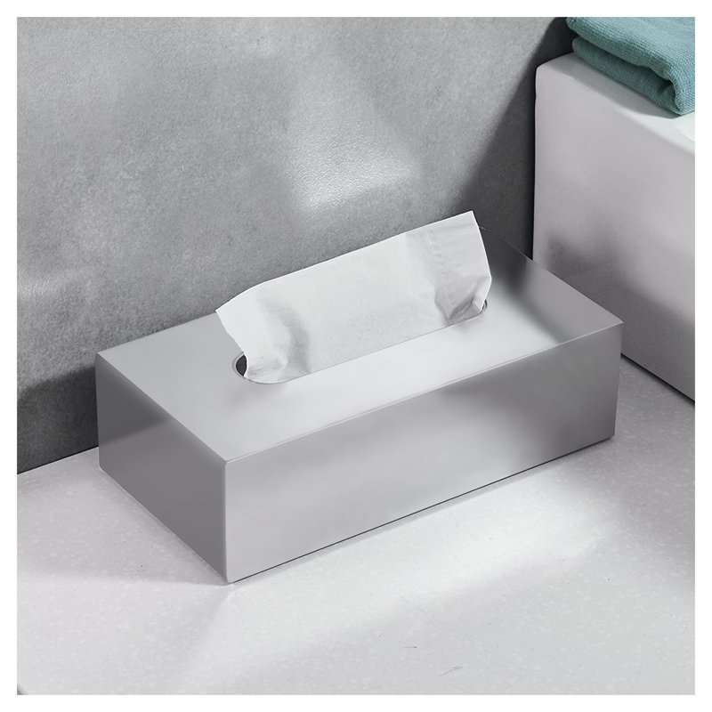 Rectangular Stainless Steel Tissue Box Cover with High-Sheen Steel Gray Finish