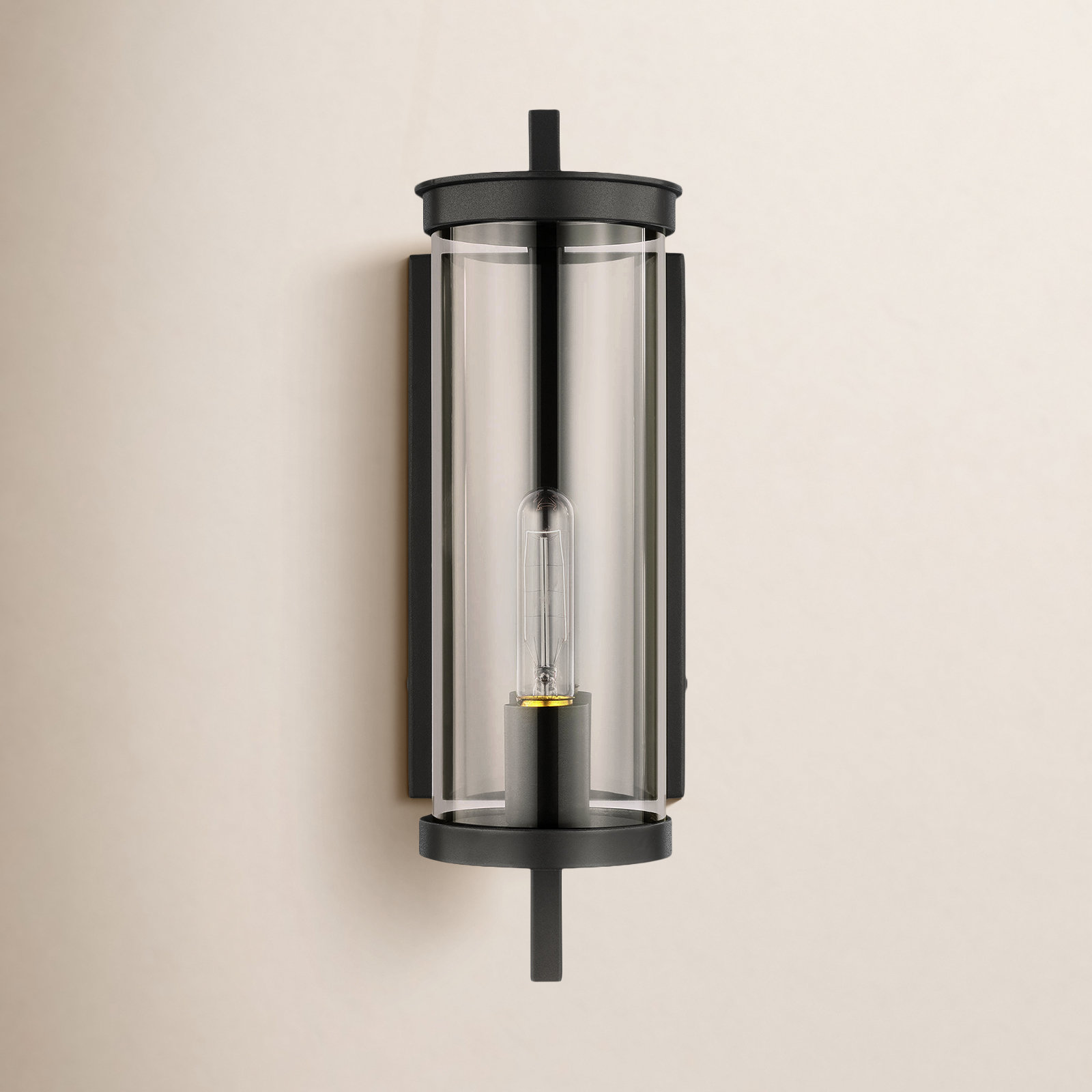 Single Light Cylinder Outdoor Stainless Steel Wall Light, 16.75" H x 5" W x 7.25" D
