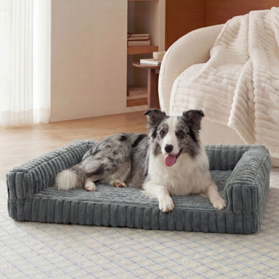 Bedsure ComfyFleece Orthopedic Dog Bed Sofa for Large Dogs - Egg Crate Memory Foam Dog Couch, Three-Sided Bolster, Waterproof Washable Cover, Non Slip