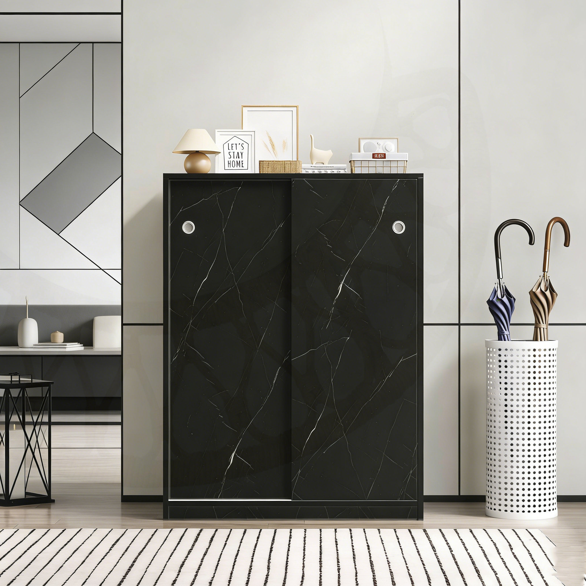 Shoe Rack Marbel Rebrilliant Marble Black Shoe Cabinet With Sliding Door And Six ...