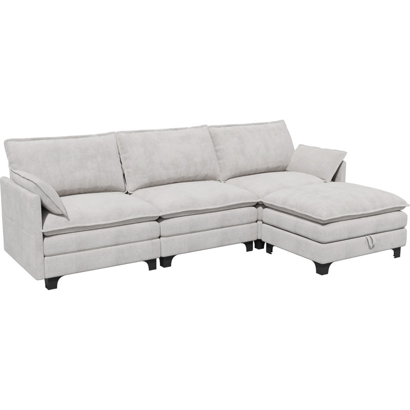 Canapé rembourré en L de 105,9 po de large en forme de L à 4 places pour votre salon, Gris clair