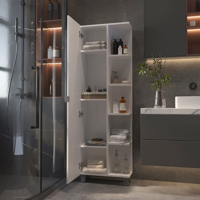 Armoire à linge, miroir, cinq tablettes