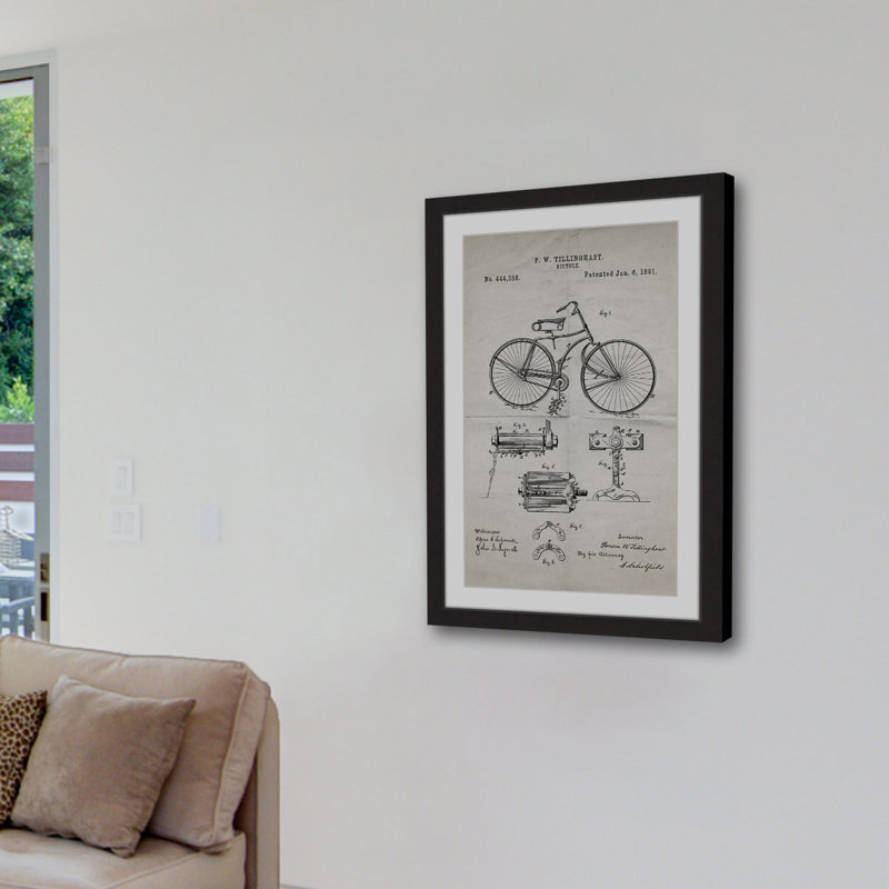 « bicycle 1891 old paper » par steve king, reproduction d’art encadrée, H 36 po x l 24 po x P 1,5 po