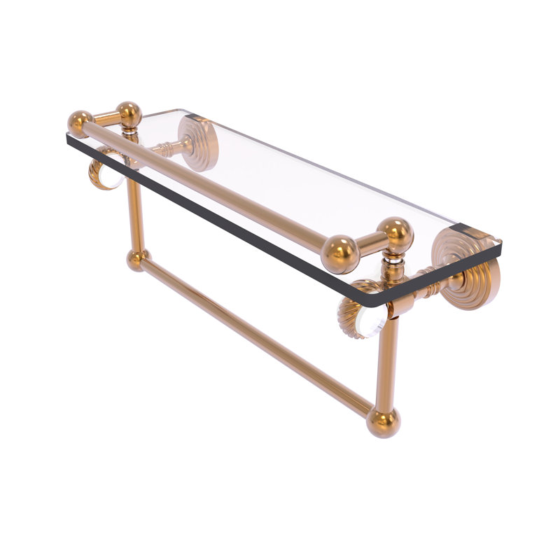 Jarrell Glass Bracket Shelf with Towel Bar, 5.5" H x 16" W x 6.8" D, Brushed Bronze