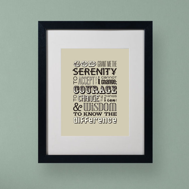 « serenity prayer ii », art textuel sur toile encadrée, H 20 po x l 16 po x P 0,5 po, Noir
