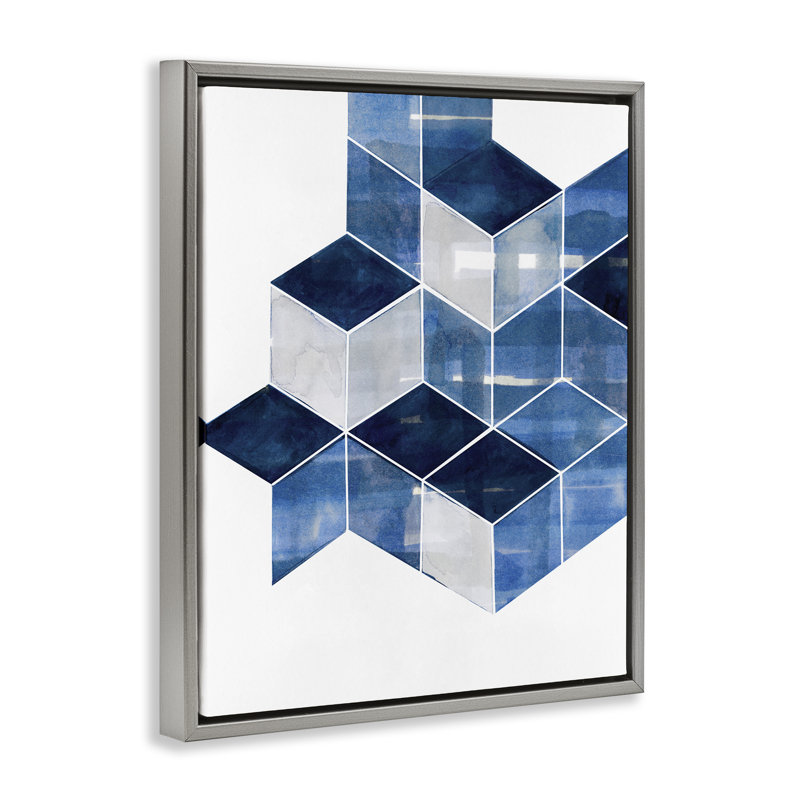 «Stacked Geometric Cubes», art mural sur toile par Steller Design Studio, Cadre flottant gris lustré, H 21 po x l 17 po
