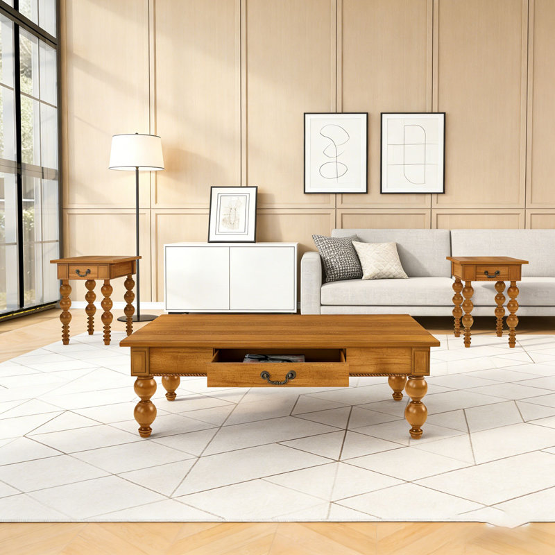 Wooden Coffee Table with Storage Drawer, Natural-3