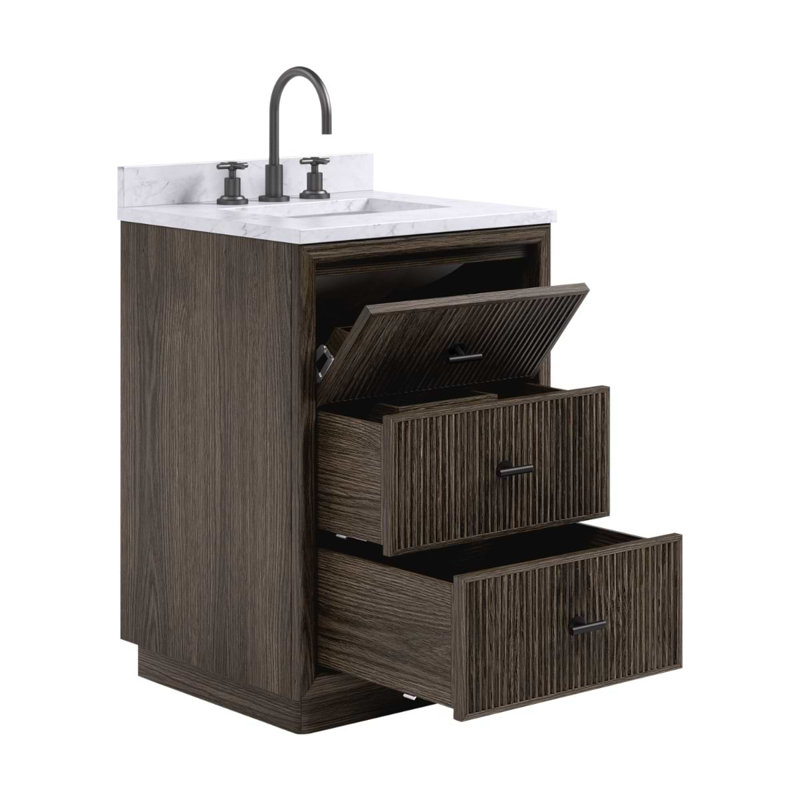 Rhett Vanity, Espresso Oak, 24" W, Carrara Marble