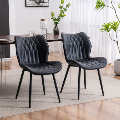 Upholstered Dining Chairs Faux Leather Side Chair with Metal Frame
