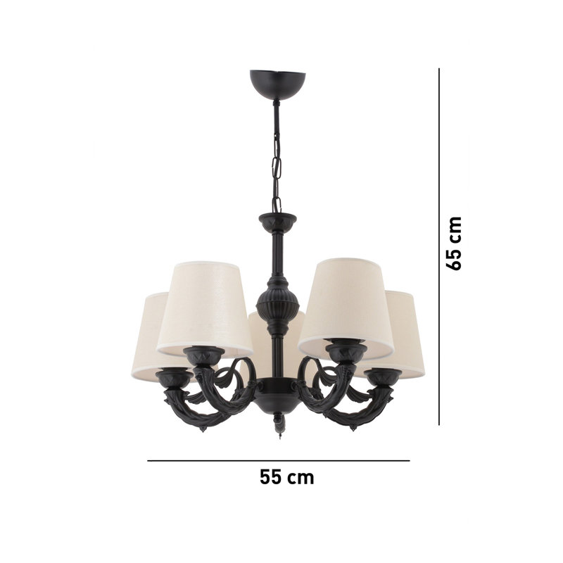 Élégant lustre crème et noir, structure en métal, 21,7 po x 13,0 po x 25,6 po | 5 x douilles E27 de 40 W maximum | Luminaire élégant pour la salle à manger et les espaces de vie, IP20, conception sophistiquée
