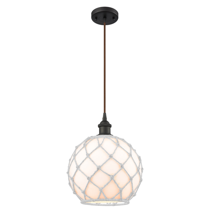 Luminaire suspendu sphère 1 lumière Tobey, H 133 po x l 10 po x P 10 po, Blanc et blanc, Bronze huilé