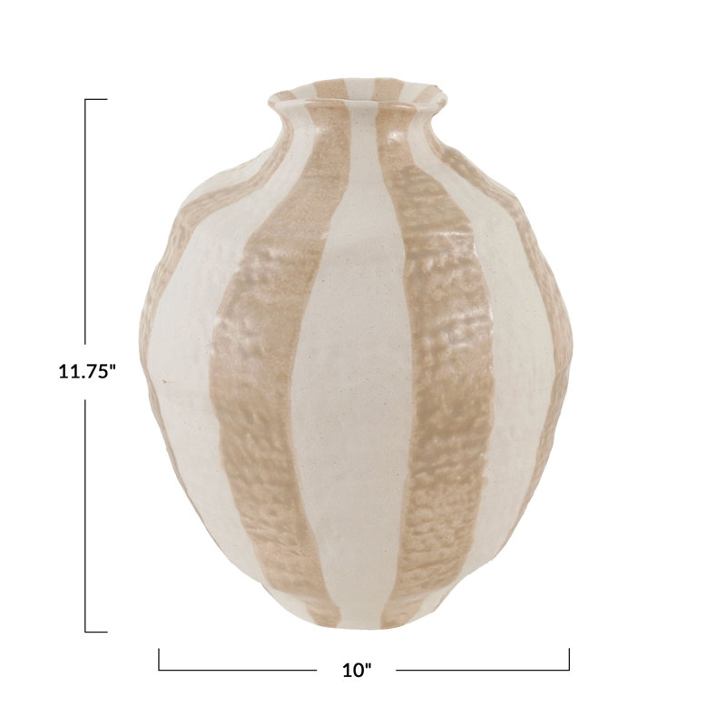 Round Stoneware Striped Dolomite Vase Beige
