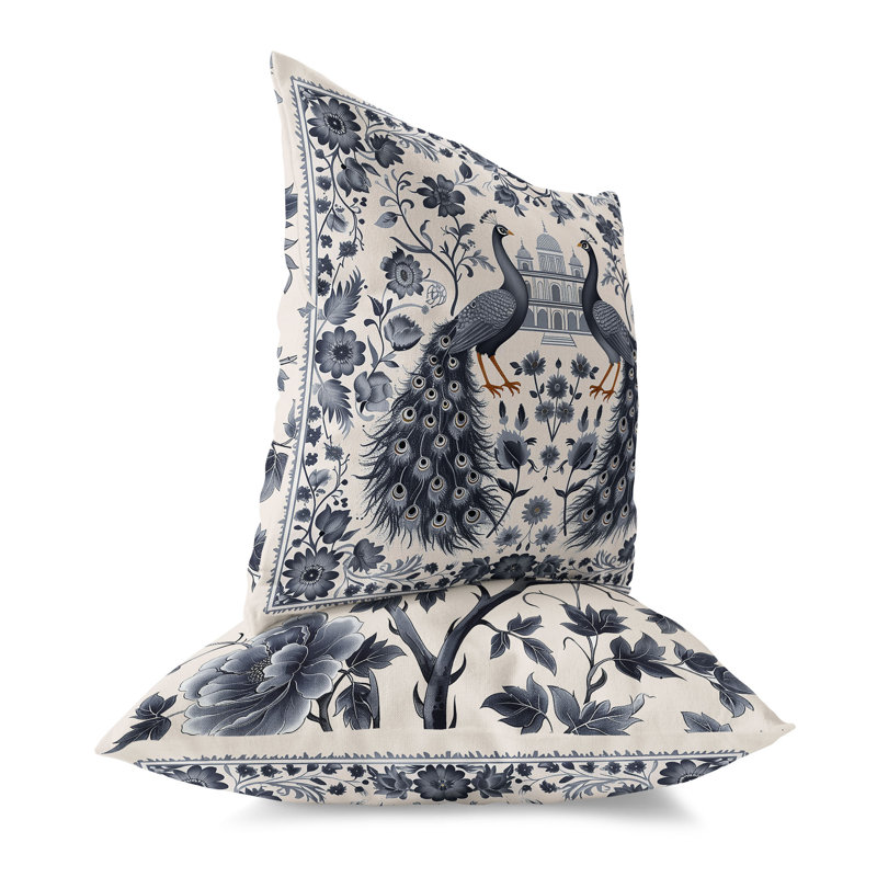 Coussin Celestial Feathers, Gris / Crème, H 18 po x l 18 po