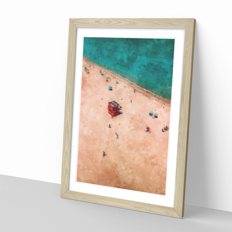 South Beach In Miami Painting - Framed Print, 87cm H x 62cm W x 2cm D, Oak Framed