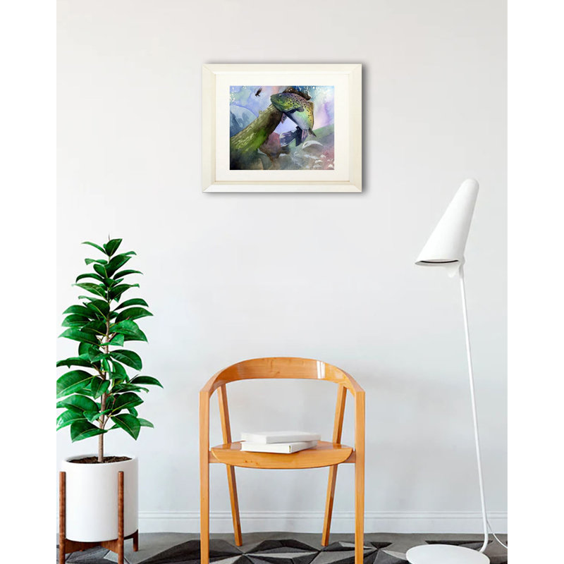 «Trout Fly», reproduction de peinture à l'aquarelle, H 20 po x l 24 po x P 1 po, Cadre photo blanc, Blanc mat