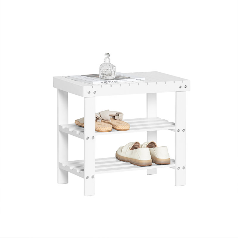 4 Pair Solid Wood Shoe Storage Bench, White