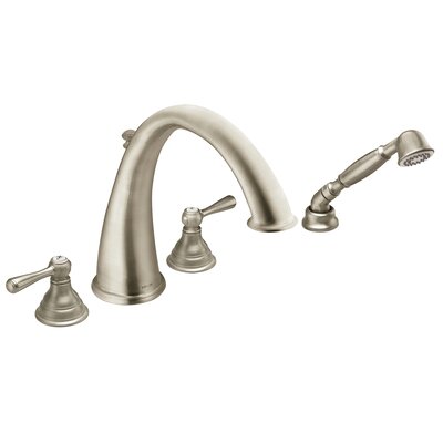 Kingsley Double Handle Deck Mounted Roman Tub Faucet Trim with Handshower -  Moen, T922BN