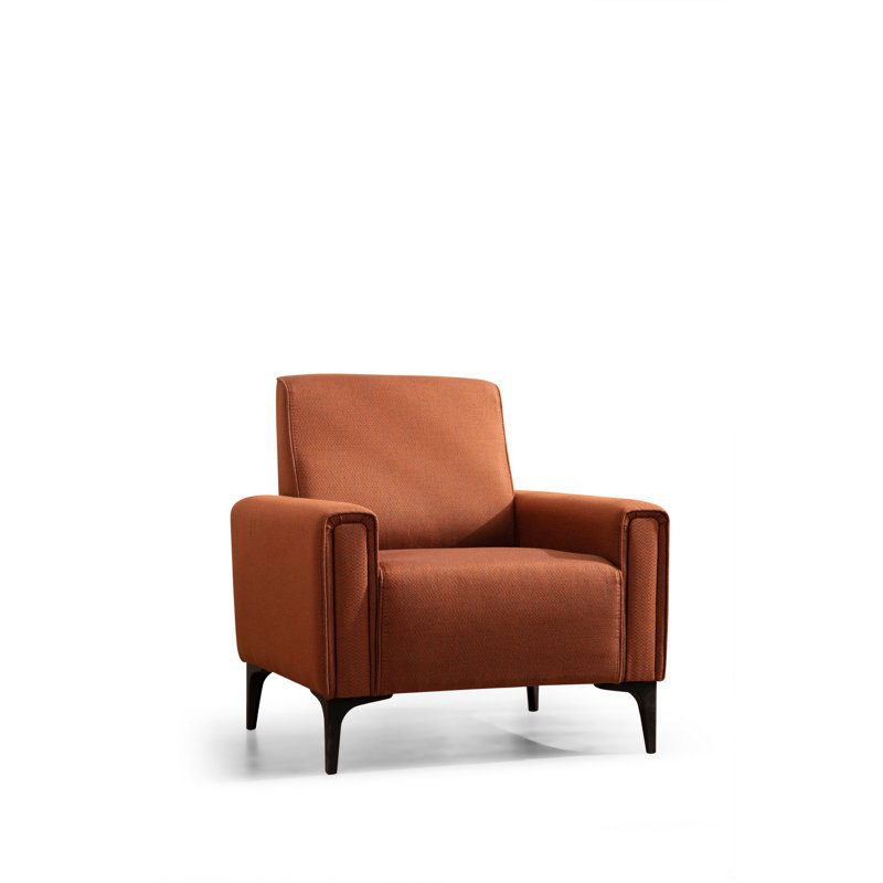 Élégant canapé 1 place en tuile rouge, 35,4 po x 33,5 po x 30,3 po | Structure en bois de hêtre durable et en carton, tissu 100% polyester | Coussin de dossier en mousse et en plumes gris doux | Conception facile à nettoyer et moderne, parfaite pour les petits espaces