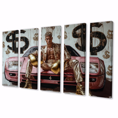 All Gold Everything Male Boxer On Exotic Car - Boss Man Canvas Art Set