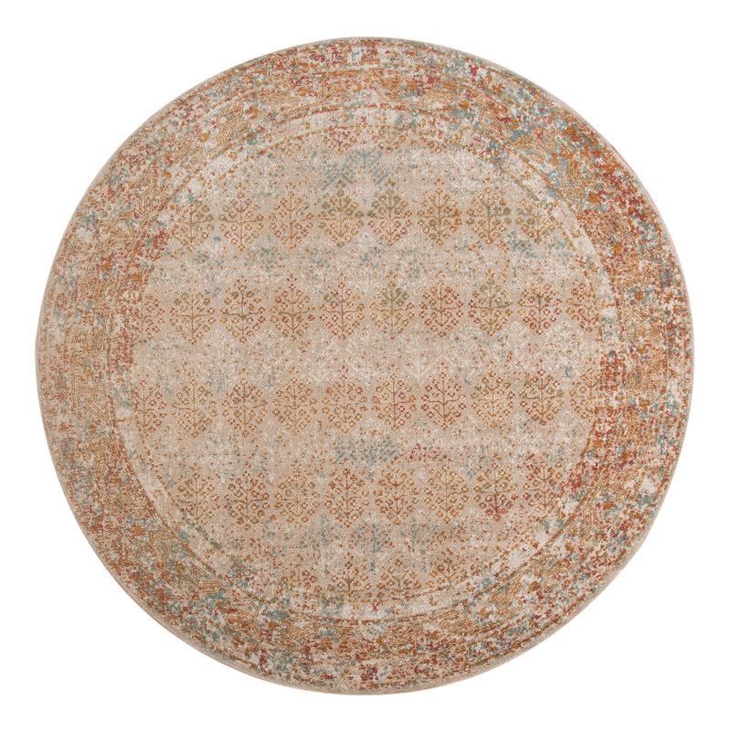 Kinslee Traditional Bordered Low Pile Performance Area Rug, Round 6'7"
