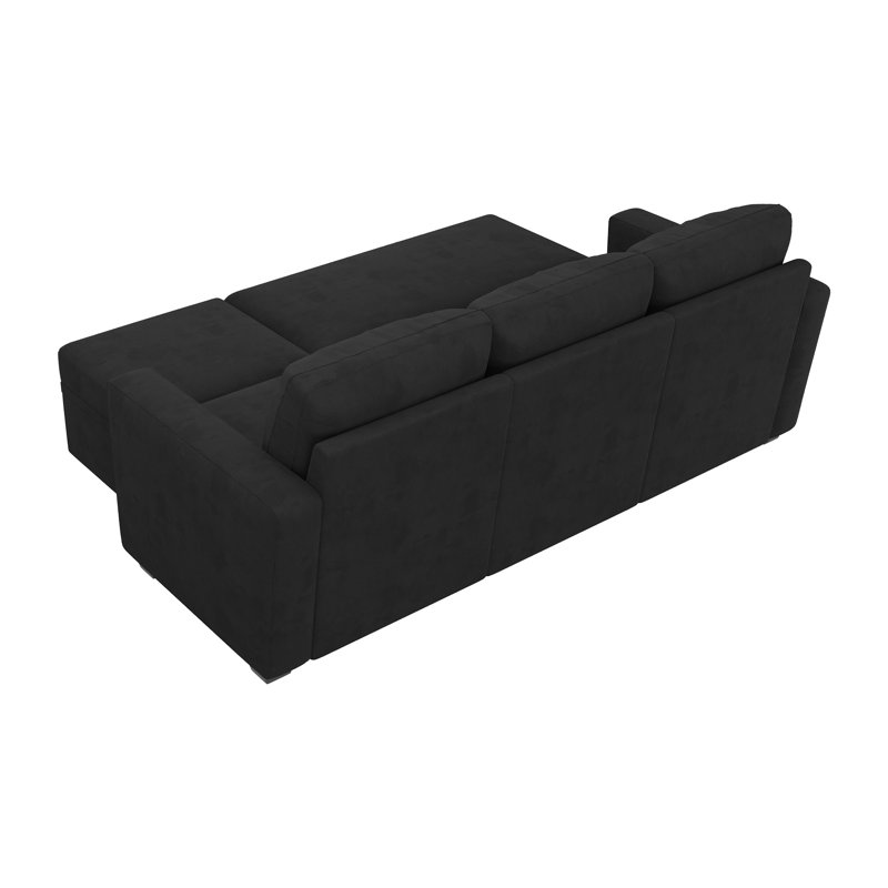 Anureet L-Shaped Sectional Modular Sofa Bed With Storage Seat, Black Velvet