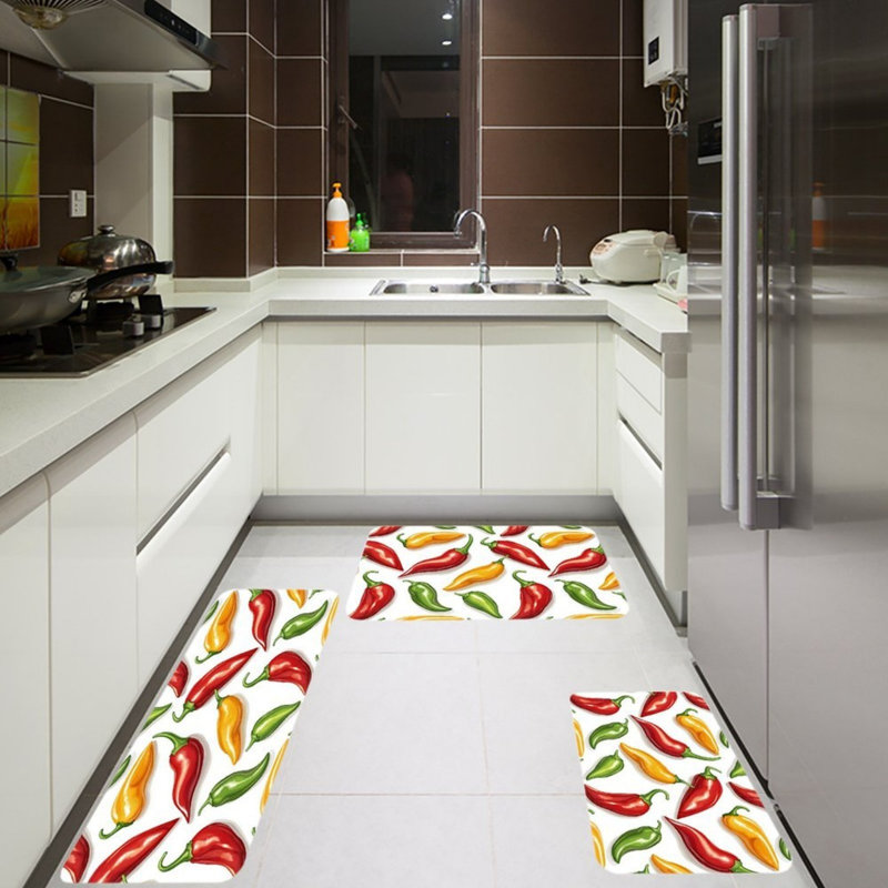 Ensemble de 3 tapis de cuisine colorés Chili pour la cuisine et la salle à manger