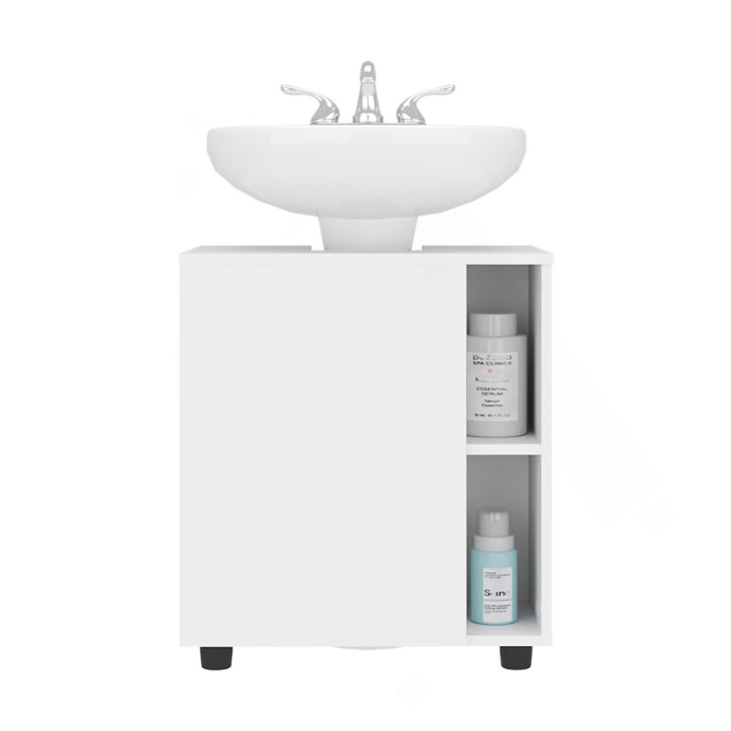Pascuale Two Side Shelves Under Sink Cabinet With One Doors, Cut-Out Back, Compact 22 Freestanging Bathroom Storage, White，Doesn't include the sink