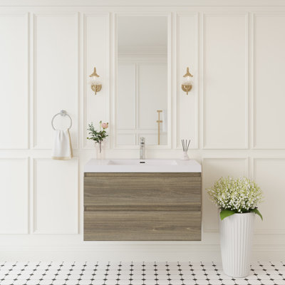Modern 36" Bathroom Vanity With Sink, Resin Countertop, Soft Close Drawers, Ash Grey, Smooth Assembly Fully Assembled, Quick Assembly, Water- Finish