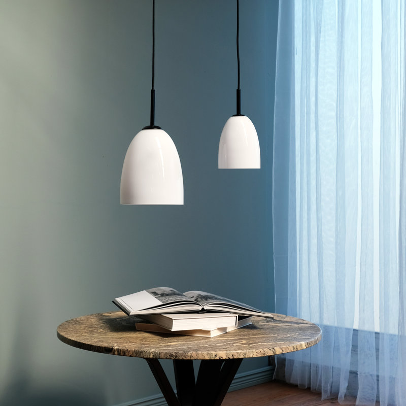 1 - Light Black/White Dome Pendant, 20cm H x 12cm W x 12cm D