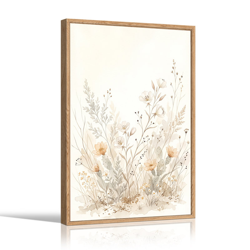Art mural sur toile orange avec cactus orange et fleurs sauvages blanches, H 24 po x l 18 po