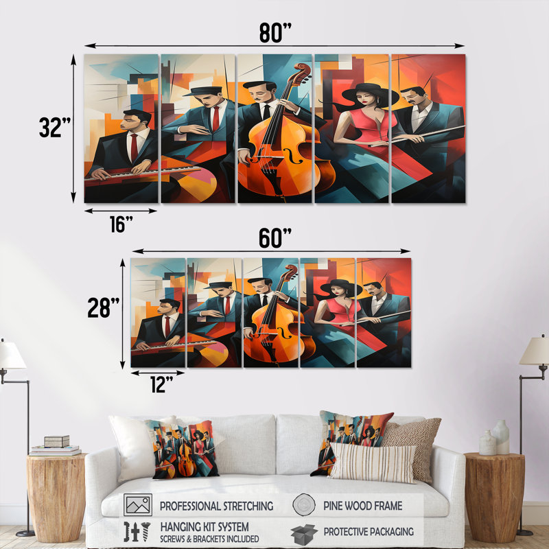 Lesdain - Ensemble 5 pièces d'art mural, H 28 po x l 60 po
