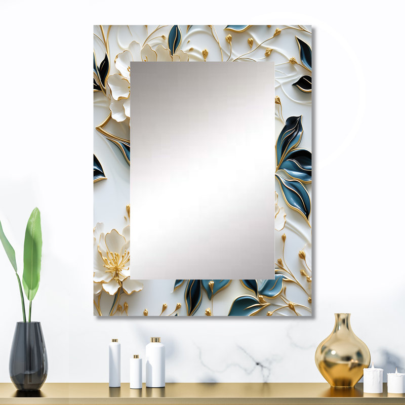 Mahinmi Oriental Elegance Marble Pattern - marble  Decorative Mirror, Modern Wall Mirror, Printed Metal Art, 32" x 24"