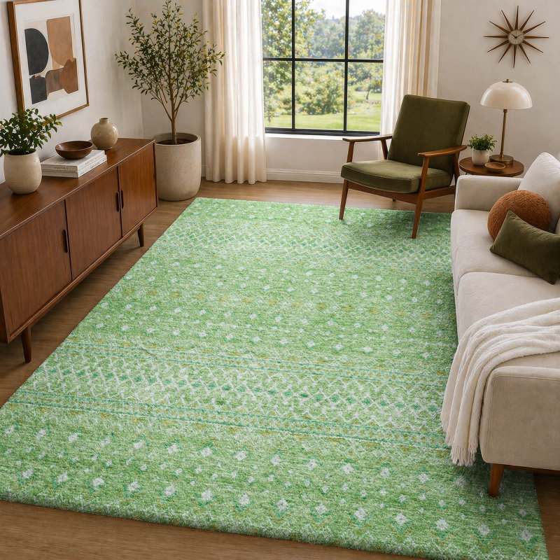 Tapis bohème ADS709 de qualité supérieure lavable à la machine, Aloès, 9 pi x 12 pi