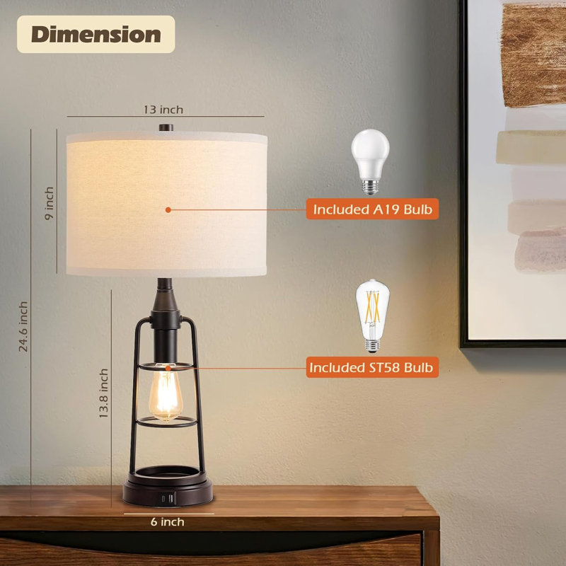 Lampe de table tactile avec veilleuse noire