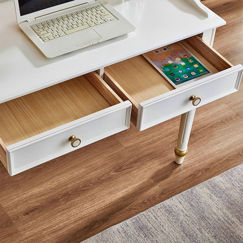 White Rectangular Solid Wood Writing desk with drawers desk, 33.46"H*39.37"W*19.69"D
