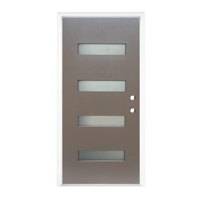 Ensemble de porte d'entrée contemporaine en fibre de verre 36 po x 80 po à 4 lumières, verre givré, à gauche