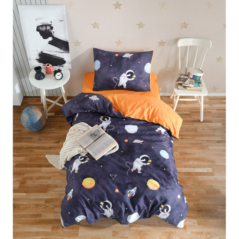 Dark Blue Single Quilt Cover Set, 55 x 79 Duvet Cover & 24 x 24 Pillowcase | 65% Cotton / 35% Polyester, Machine Washable, Button Closure for Duvet, Envelope Pillowcase | Stylish & Comfortable Bedding Solution