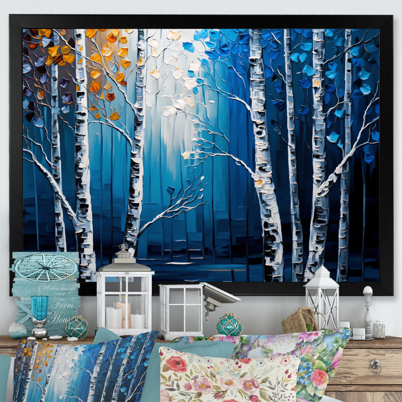 «Blue Birch Forest I», reproduction sur toile, Cadre noir, H 12 po x l 20 po x P 1 po