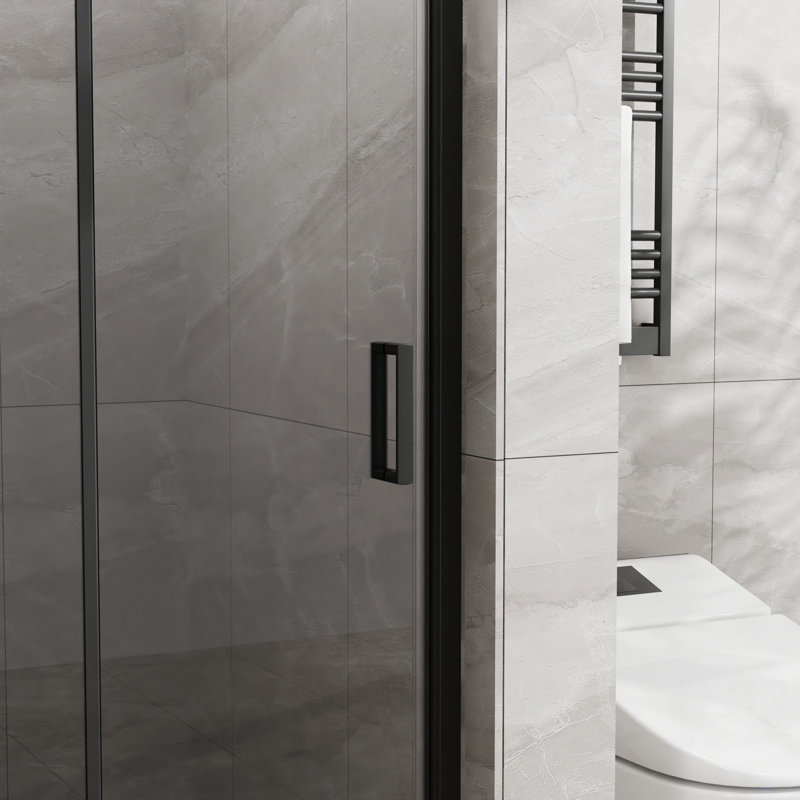 Porte de douche en verre pliable sans cadre, verre trempé transparent avec pour salle de bain moderne, Noir