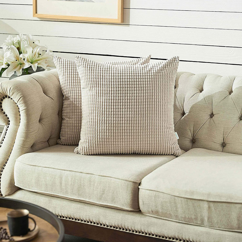 Checkered Pillow Cover, 16" x 16", Cream