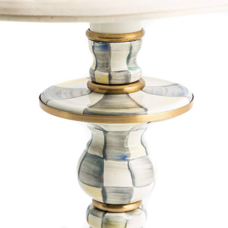 Sterling Check Candlestick Lamp, Gray/White/Gold