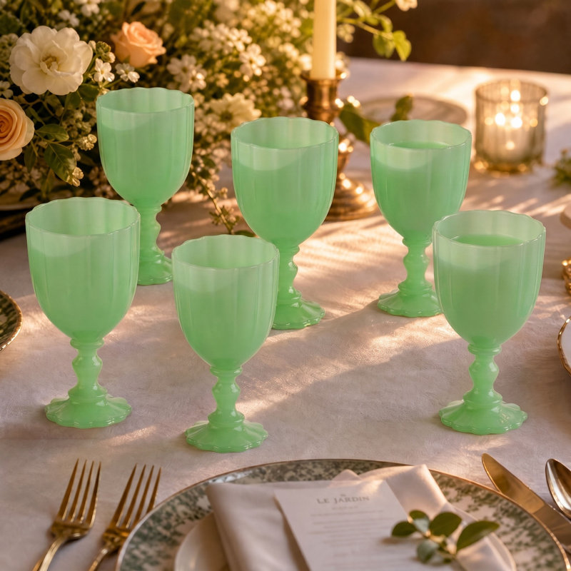 Pressed Green Milk Glass Wine Goblet
