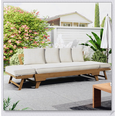 Canapé d'extérieur pour lit de jour, convertible 3 places avec accoudoirs pliables et 4 coussins de dossier pour plus de confort et de polyvalence