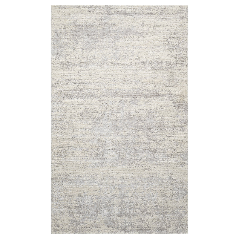 Farmhouse Distressed Power-Loomed Indoor Area Rug, Silver, Rectangle 4' x 6'6"