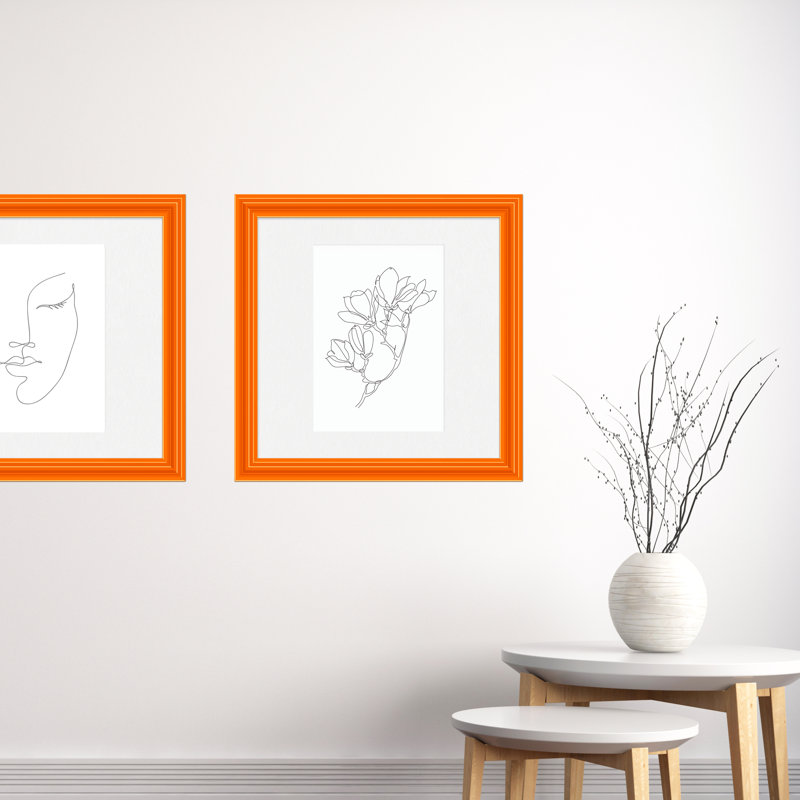 Lilli Wood Beveled Picture Frame with Mat, Orange, 20" x 20", 11" x 14"