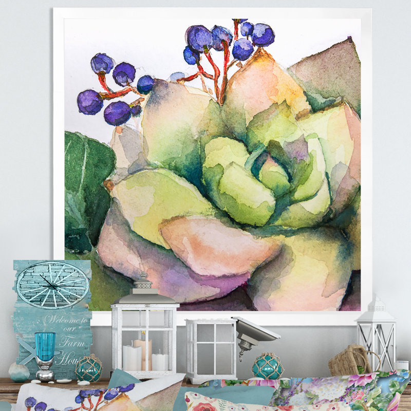 Peinture de fleurs succulentes III - sur, Impression blanche sur toile encadrée, H 36 po x l 36 po x P 1,5 po