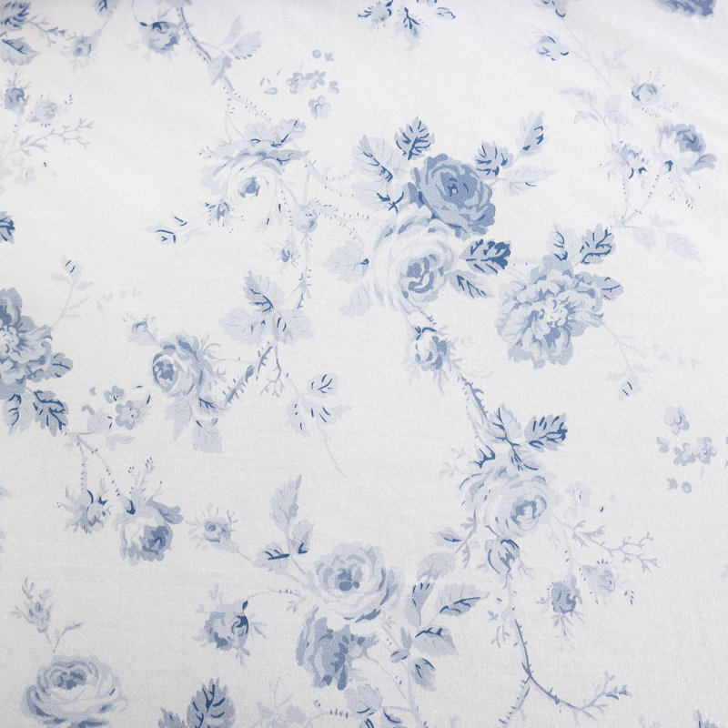 Laura Ashley Belinda Blue Cotton Comforter Reversible Set, King Comforter + 2 King Shams