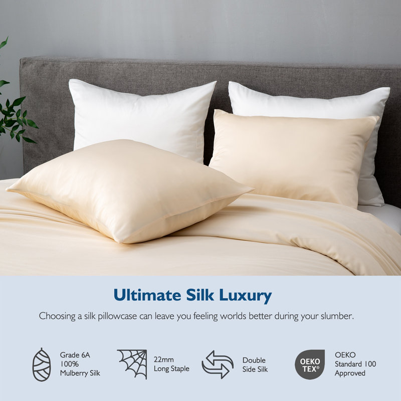 Silk Luxe Pillowcases (set of two), Ecru, Twin Pillowcase