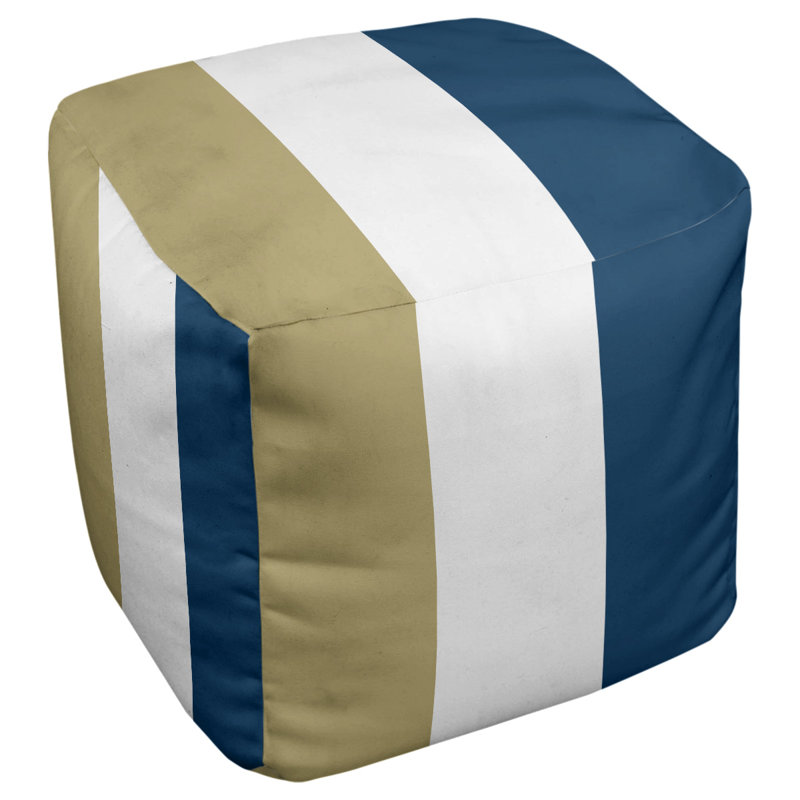 Upholstered Ottoman, Gold/White/Blue